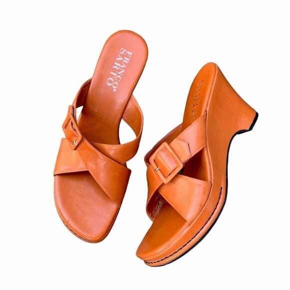 Franco Sarto Orange/tan Heels Pumps Statement Shoe Heeled Sandals Buckle 10 - Picture 5 of 15